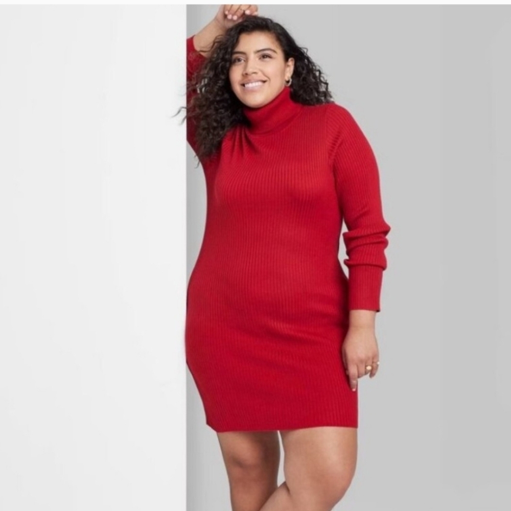 Wild Fable Ribbed Sweater Dress Size 4X Red Turtleneck Form Fitting